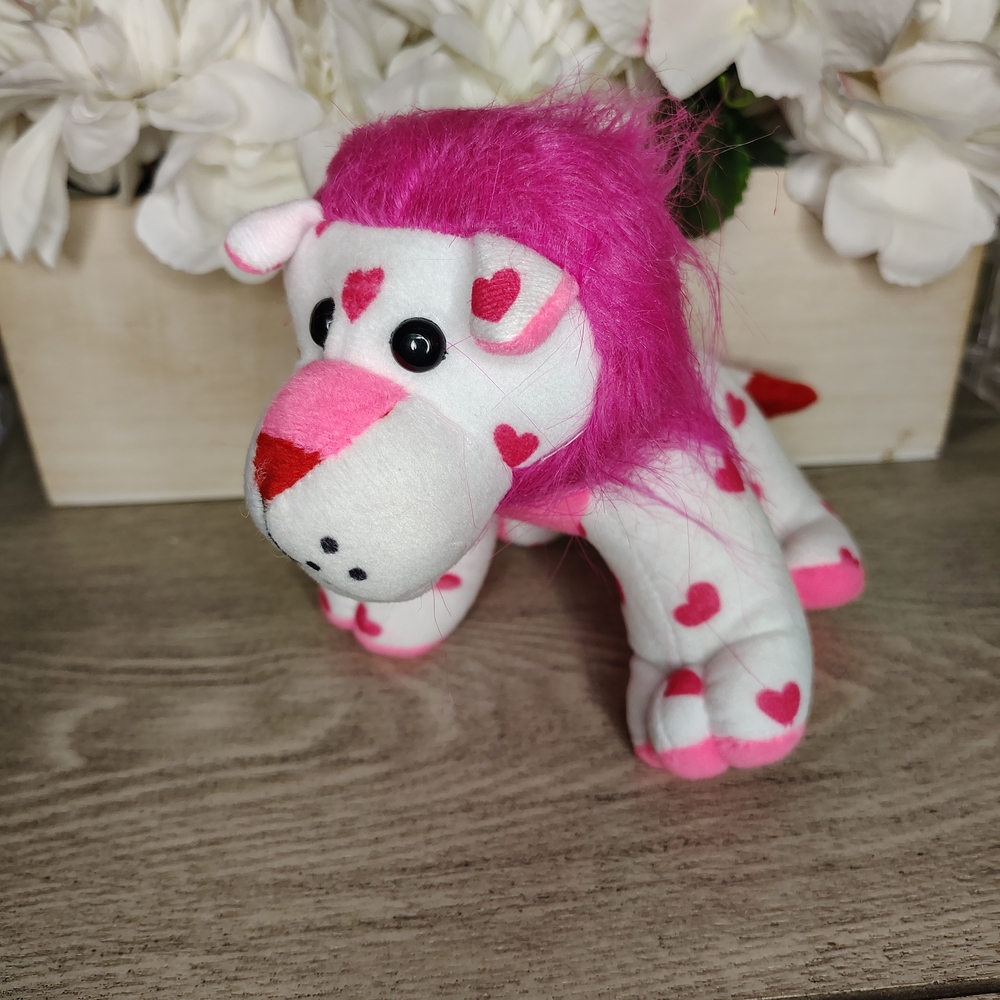 Pink Heart Plush Lion
